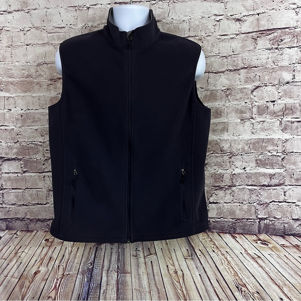 Lands End The Outfitter Navy Fleece Zipper Front Vest